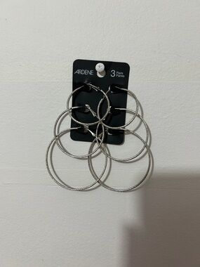 2/6$🍒Ardene Silver Textured Hoop Earring Trio